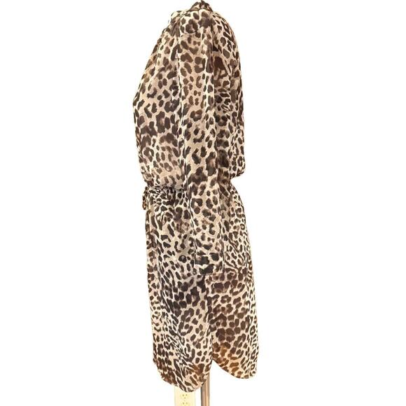 Vince Camuto Sheath Dress Women Size 6 Brown Animal Print Tie Waist Button Front - Picture 5 of 6